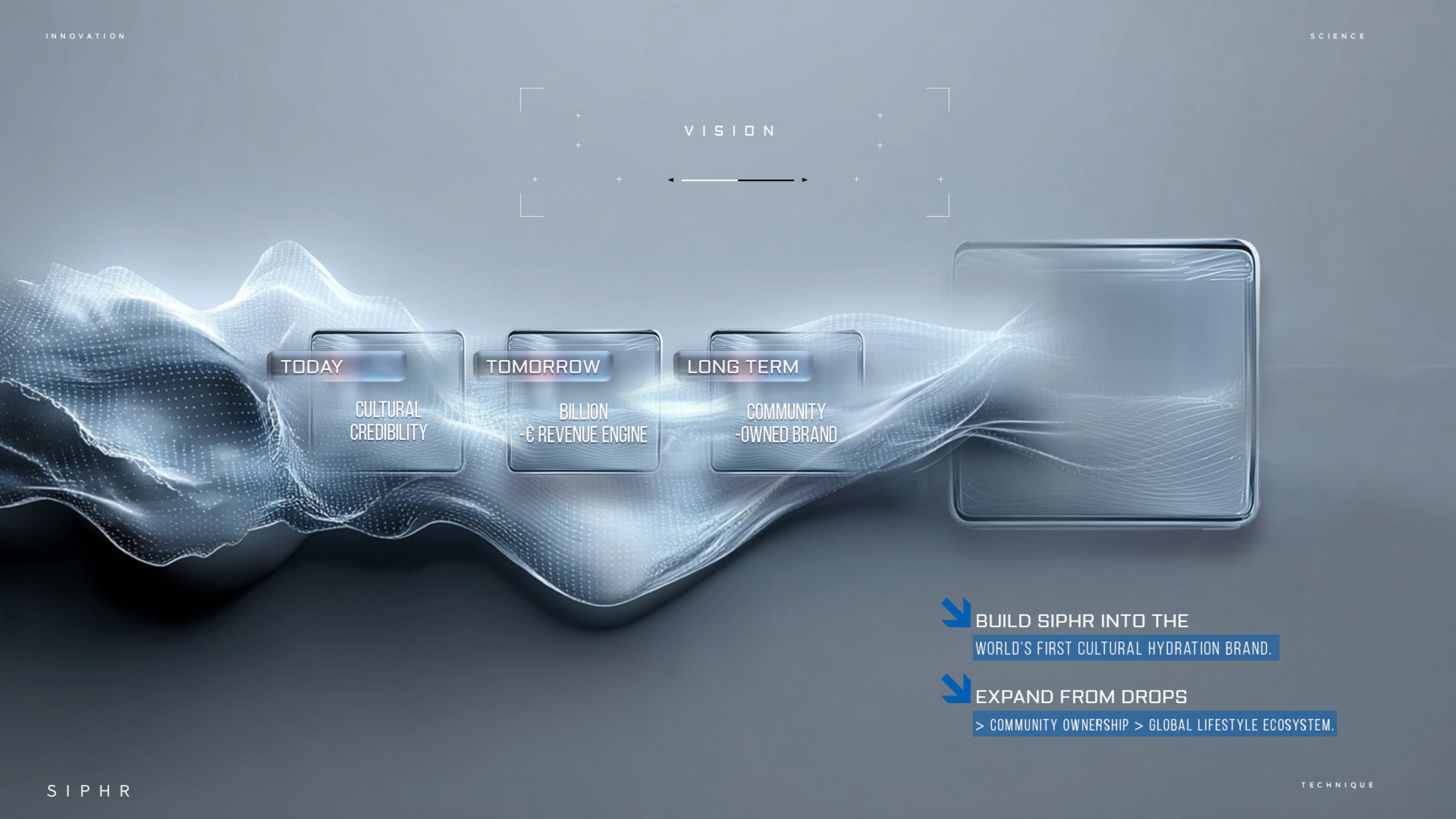 SIPHR vision slide showing cultural credibility, revenue engine and community-owned brand